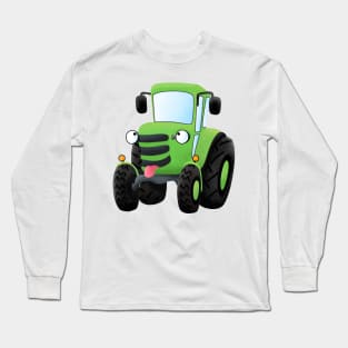 Cute green happy farm tractor cartoon illustration Long Sleeve T-Shirt